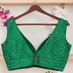 Green Silk Blouse with V - Neck - Akshayi