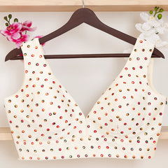 Cream Colour Sleeveless Blouse with V - Neck - Akshayi