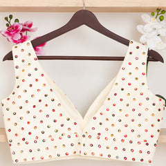 Cream Colour Sleeveless Blouse with V - Neck - Akshayi