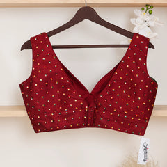 Maroon Sleeveless Blouse with V - Neck - Akshayi