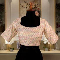 White Square Round Neck with Embroidery work Blouse