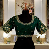Bottle Green Round-Neck with Zari work Blouse