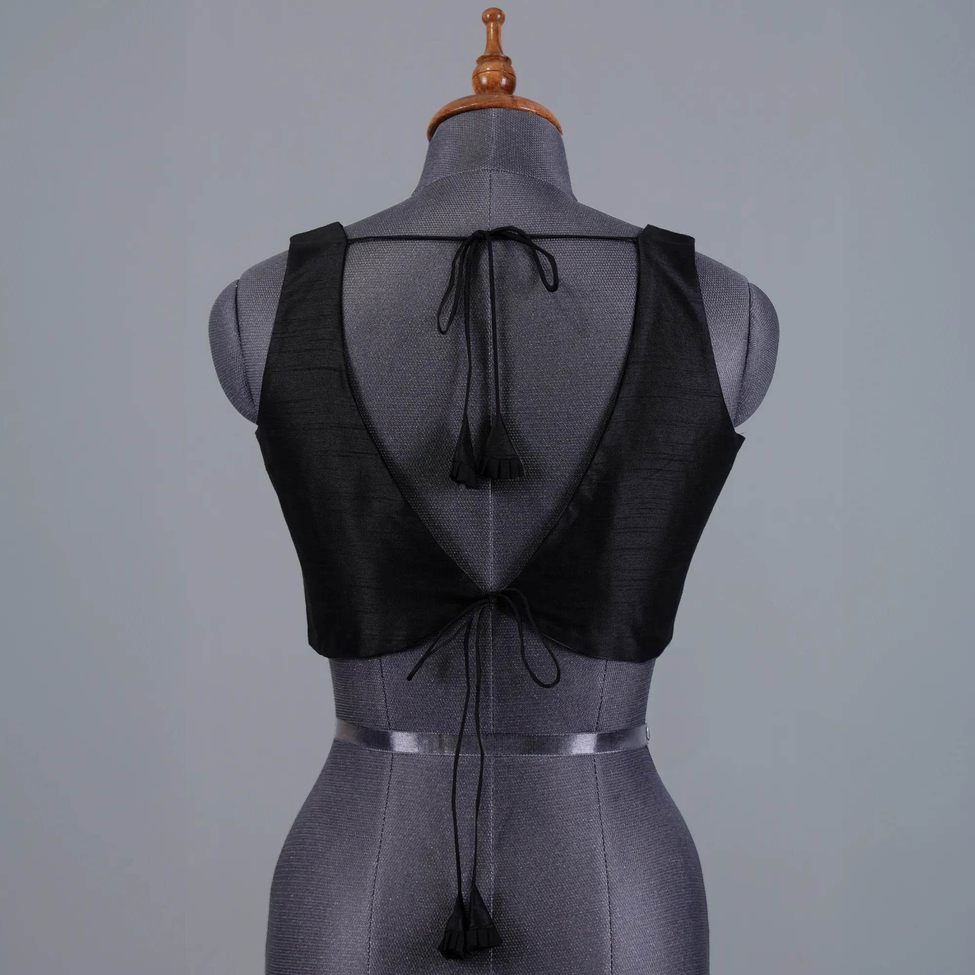 Black Sleeveless Blouse with V-Neck - Adi Akshoy & Co.