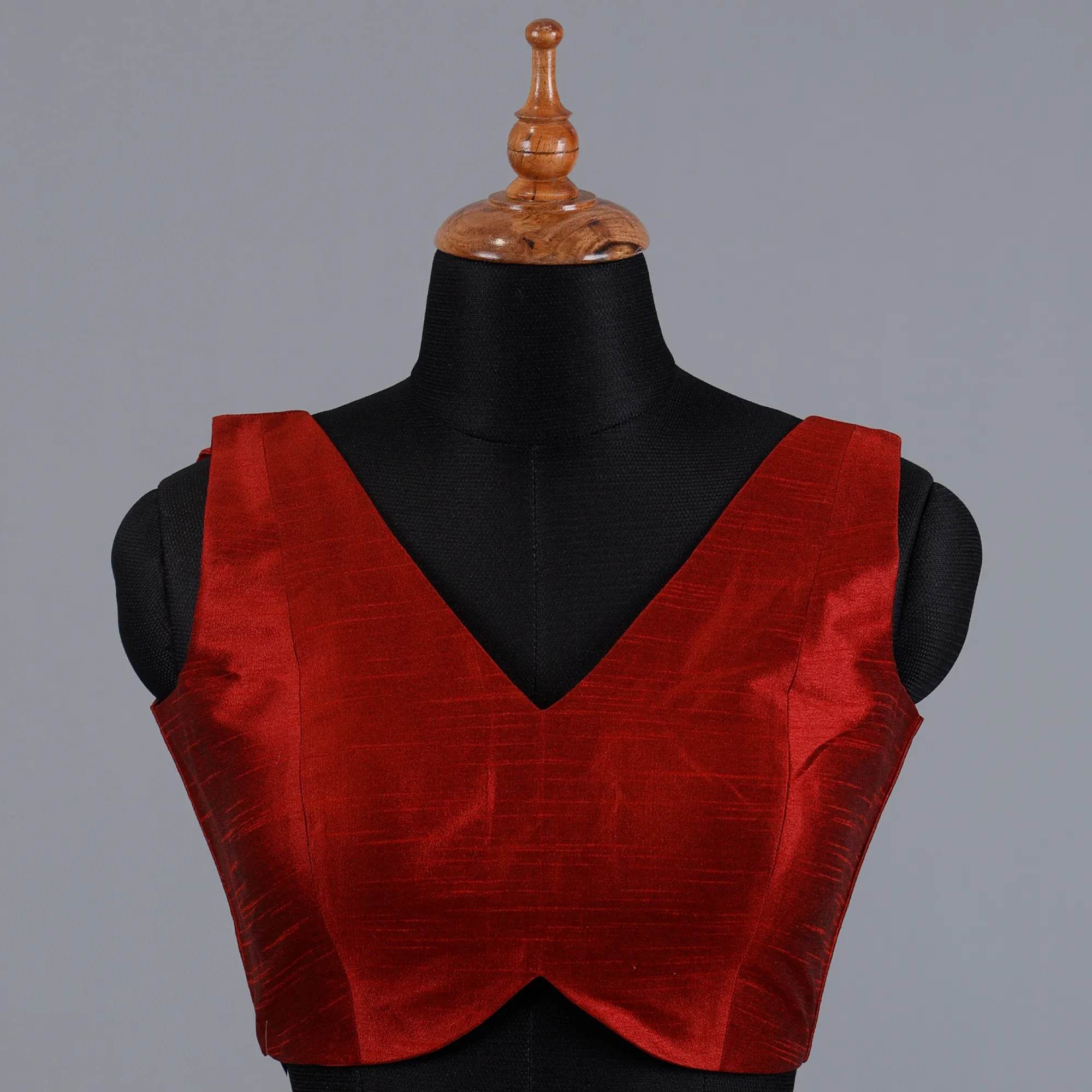 Maroon Sleeveless Blouse with V-Neck - Adi Akshoy & Co.