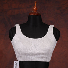 White Round-Neck Blouse with Embroidery work - Akshayi