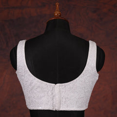 White Round-Neck Blouse with Embroidery work - Akshayi