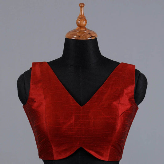Maroon Sleeveless Blouse with V-Neck - Adi Akshoy & Co.