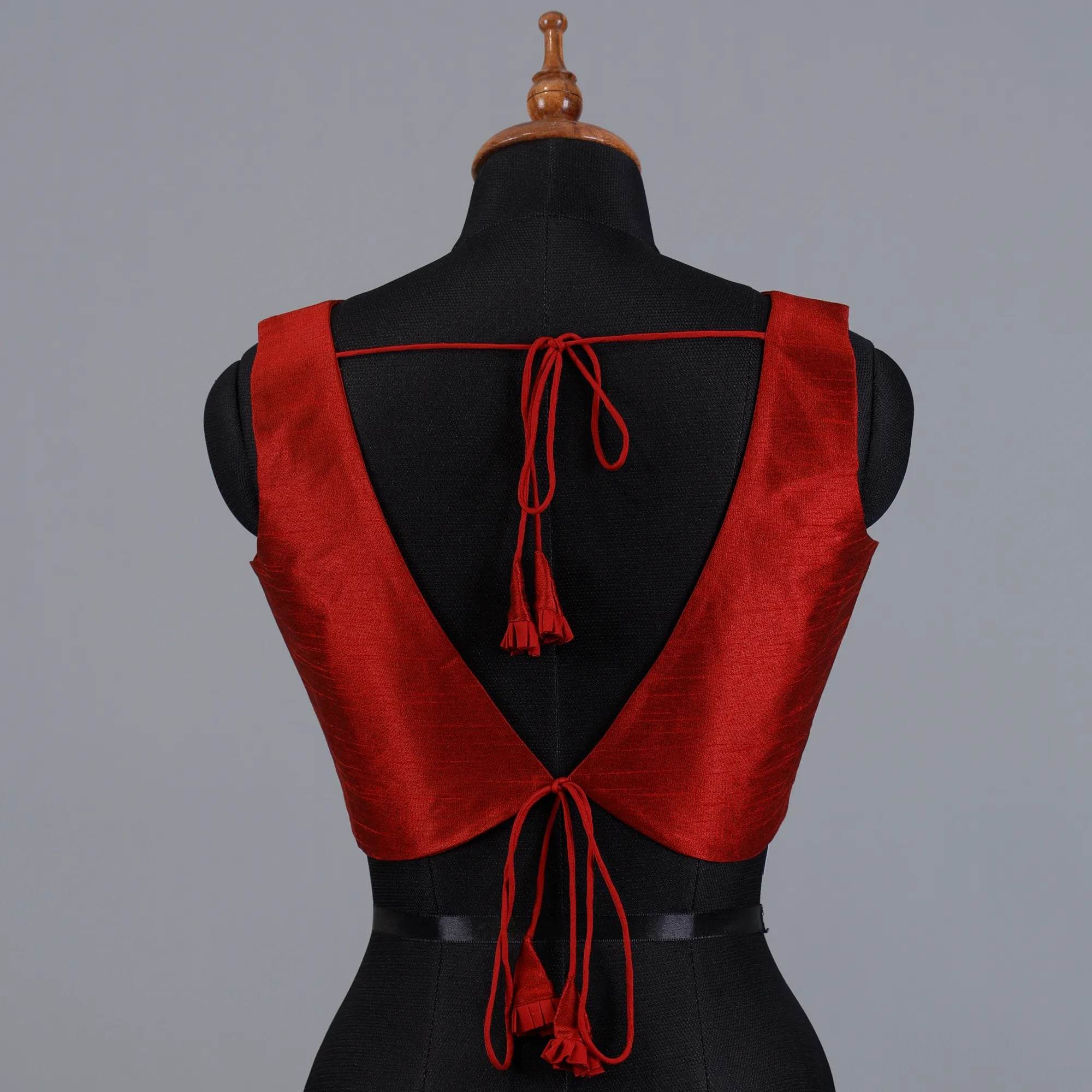 Maroon Sleeveless Blouse with V-Neck - Adi Akshoy & Co.