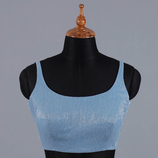 Pastel Blue Crushed Fancy Partywear Sleeveless Blouse - Adi Akshoy & Co.