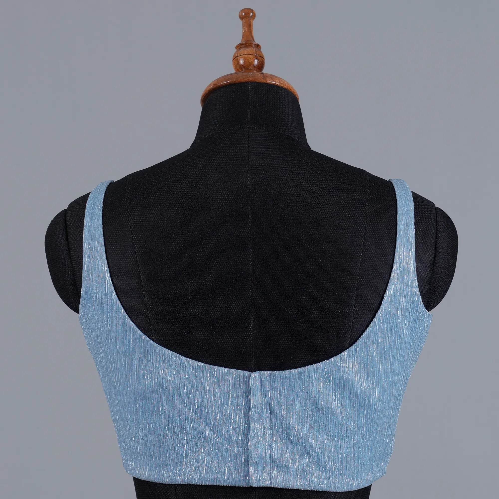 Pastel Blue Crushed Fancy Partywear Sleeveless Blouse - Adi Akshoy & Co.