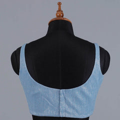 Pastel Blue Crushed Fancy Partywear Sleeveless Blouse - Adi Akshoy & Co.