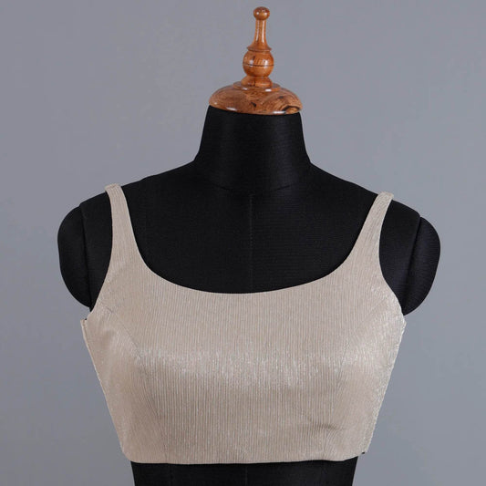 Beige Crushed Fancy Partywear Sleeveless Blouse - Adi Akshoy & Co.