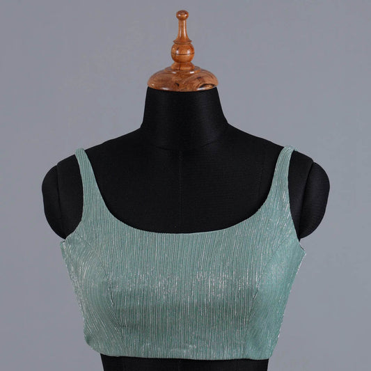 Sage Green Crushed Fancy Partywear Sleeveless Blouse - Adi Akshoy & Co.