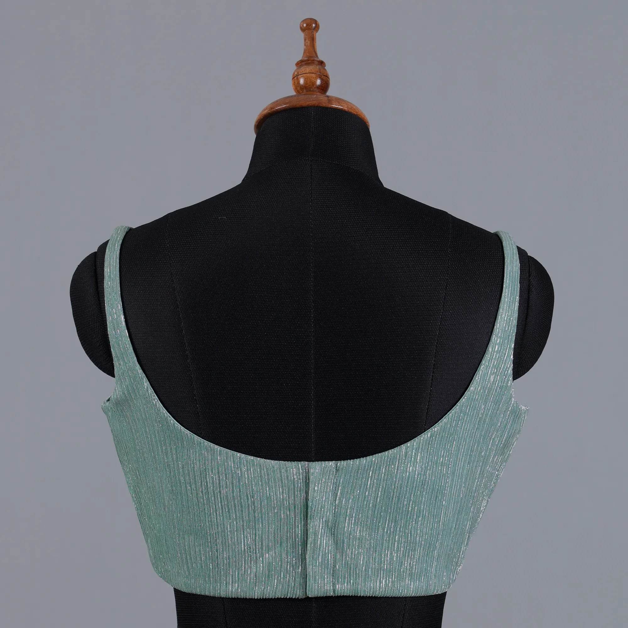 Sage Green Crushed Fancy Partywear Sleeveless Blouse - Adi Akshoy & Co.