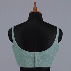 Sage Green Crushed Fancy Partywear Sleeveless Blouse - Adi Akshoy & Co.