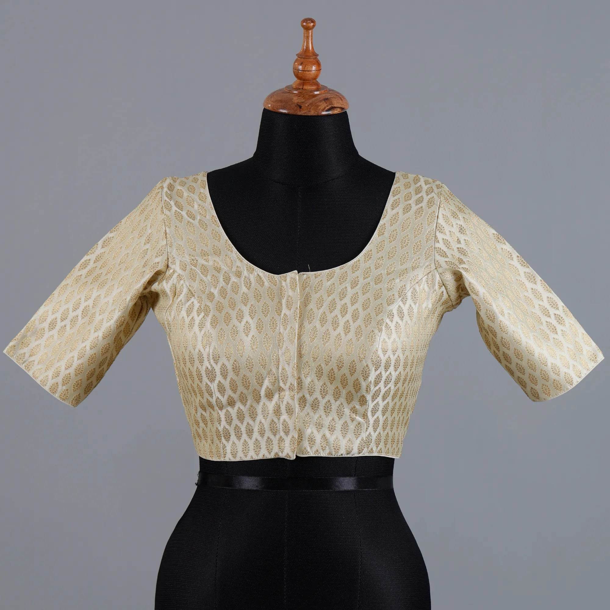 Cream Brocade Blouse with U Neck - Adi Akshoy & Co.