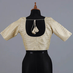 Cream Brocade Blouse with U Neck - Adi Akshoy & Co.