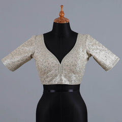 Matte Gold Tissue Blouse with Zari Embroidery with Sweetheart Neck - Adi Akshoy & Co.