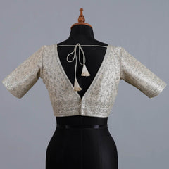 Matte Gold Tissue Blouse with Zari Embroidery with Sweetheart Neck - Adi Akshoy & Co.