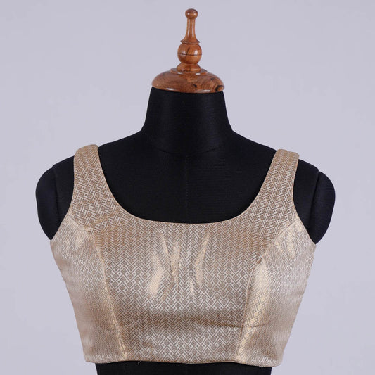 Golden Brocade Sleeveless Blouse with Round Neck - Adi Akshoy & Co.