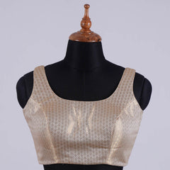 Golden Brocade Sleeveless Blouse with Round Neck - Adi Akshoy & Co.