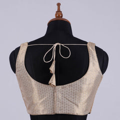 Golden Brocade Sleeveless Blouse with Round Neck - Adi Akshoy & Co.