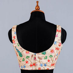 Beige Sleeveless Blouse with Multi Colour Embroidery Work with U- Neck - Adi Akshoy & Co.