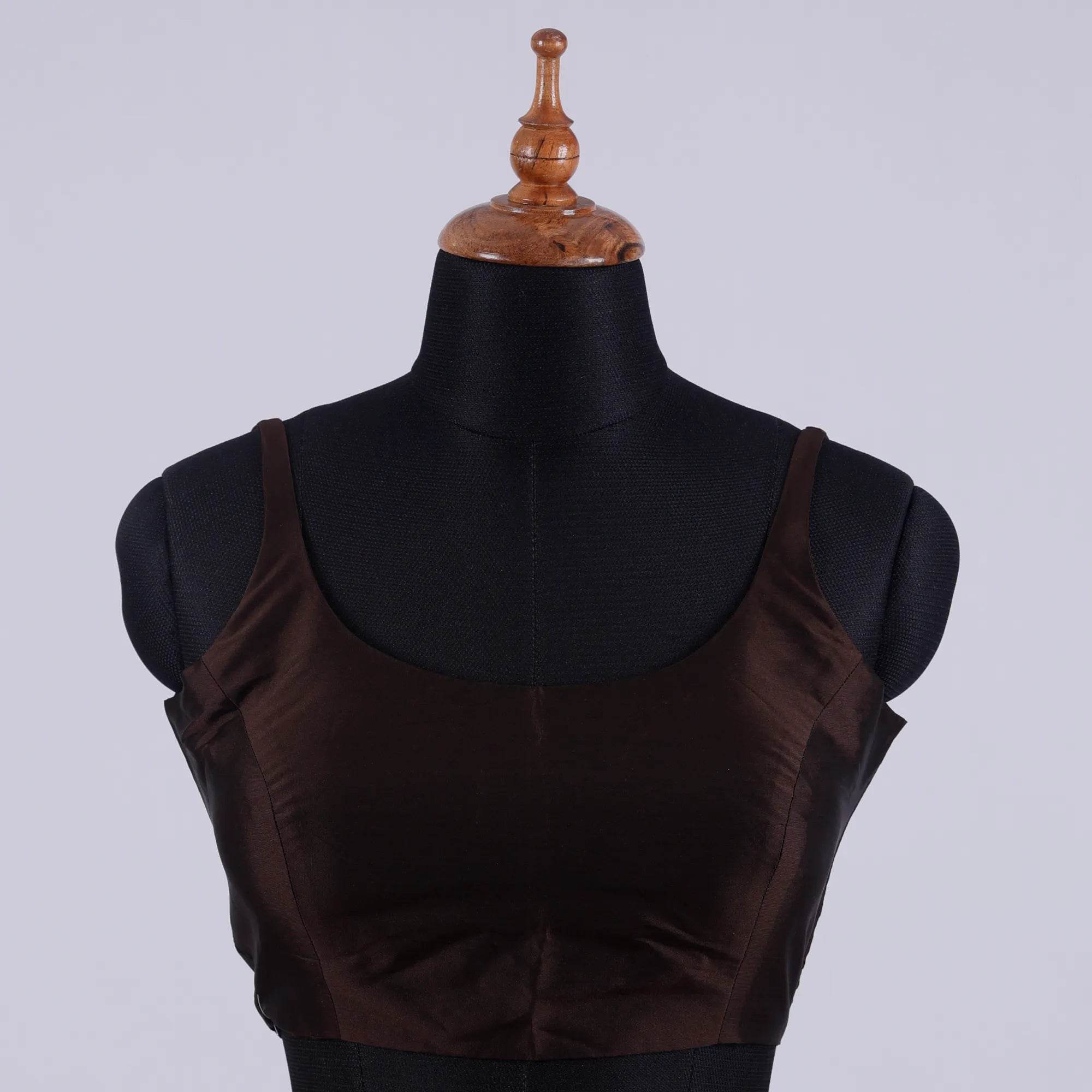 Brown Sleeveless Blouse with Round Neck - Adi Akshoy & Co.