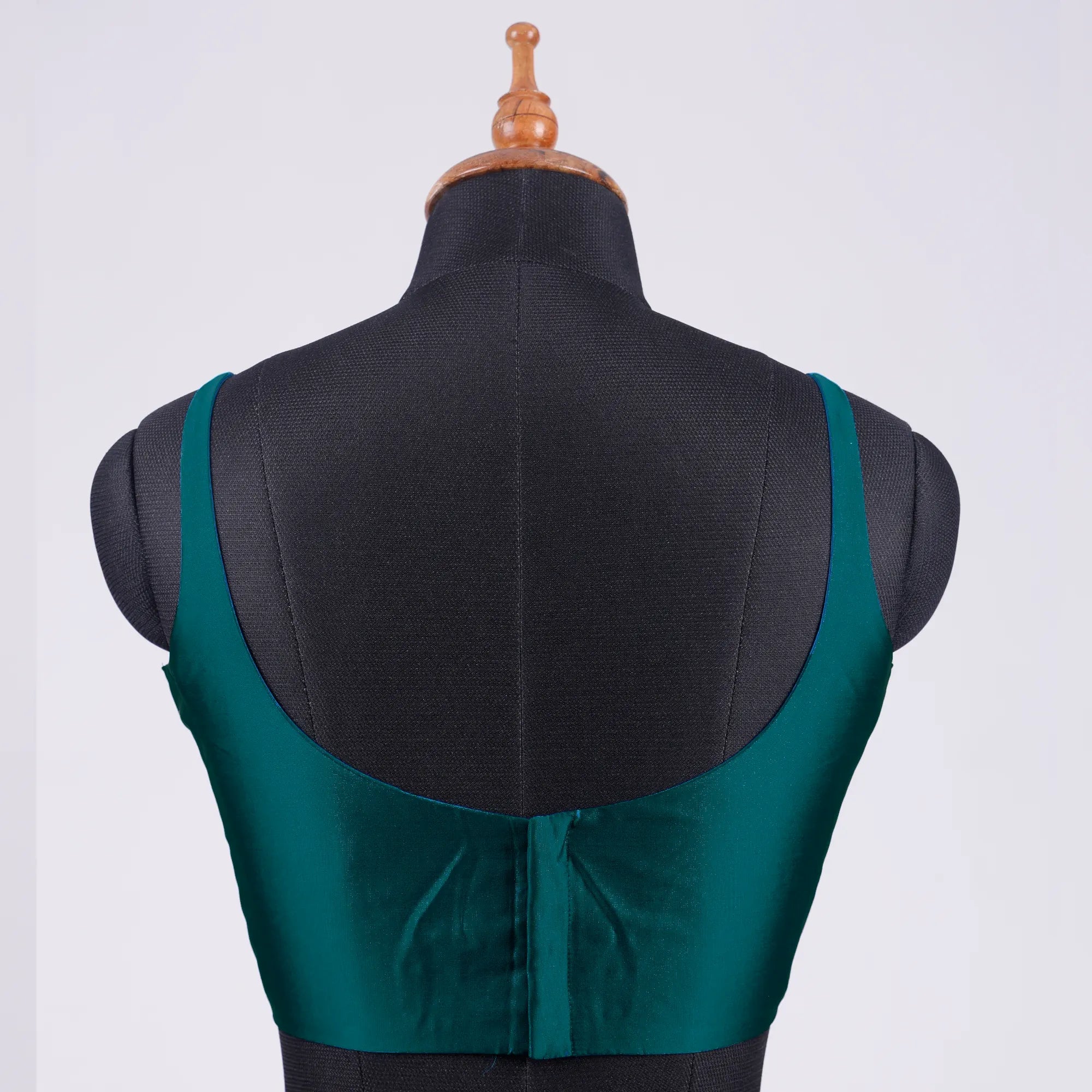 Dark Feroza Blue Sleeveless Blouse with Round Neck - Adi Akshoy & Co.