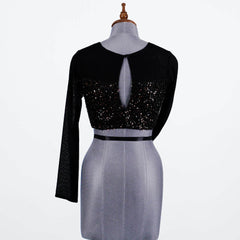 Black Partywear Blouse with Velvet and Net - Adi Akshoy & Co.