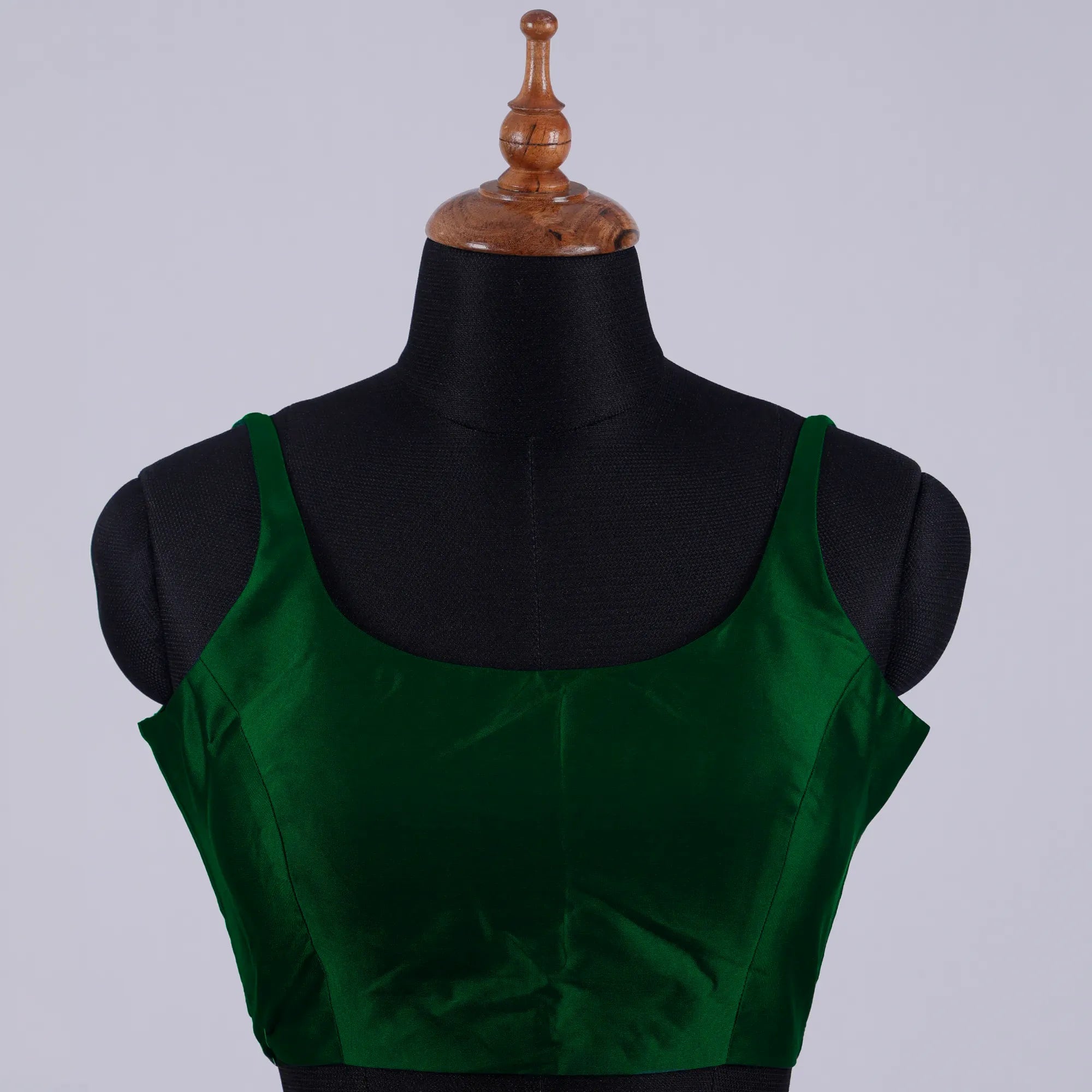 Bottle Green Sleeveless Blouse with Round Neck - Adi Akshoy & Co.