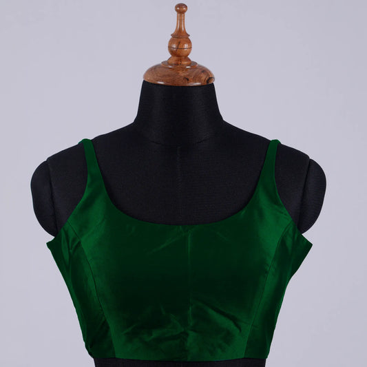 Bottle Green Sleeveless Blouse with Round Neck - Adi Akshoy & Co.