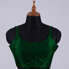 Bottle Green Sleeveless Blouse with Round Neck - Adi Akshoy & Co.