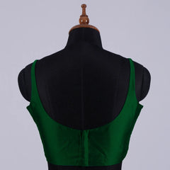 Bottle Green Sleeveless Blouse with Round Neck - Adi Akshoy & Co.