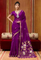 Magenta Tussar Silk Saree with Blouse Piece - Adi Akshoy & Co.
