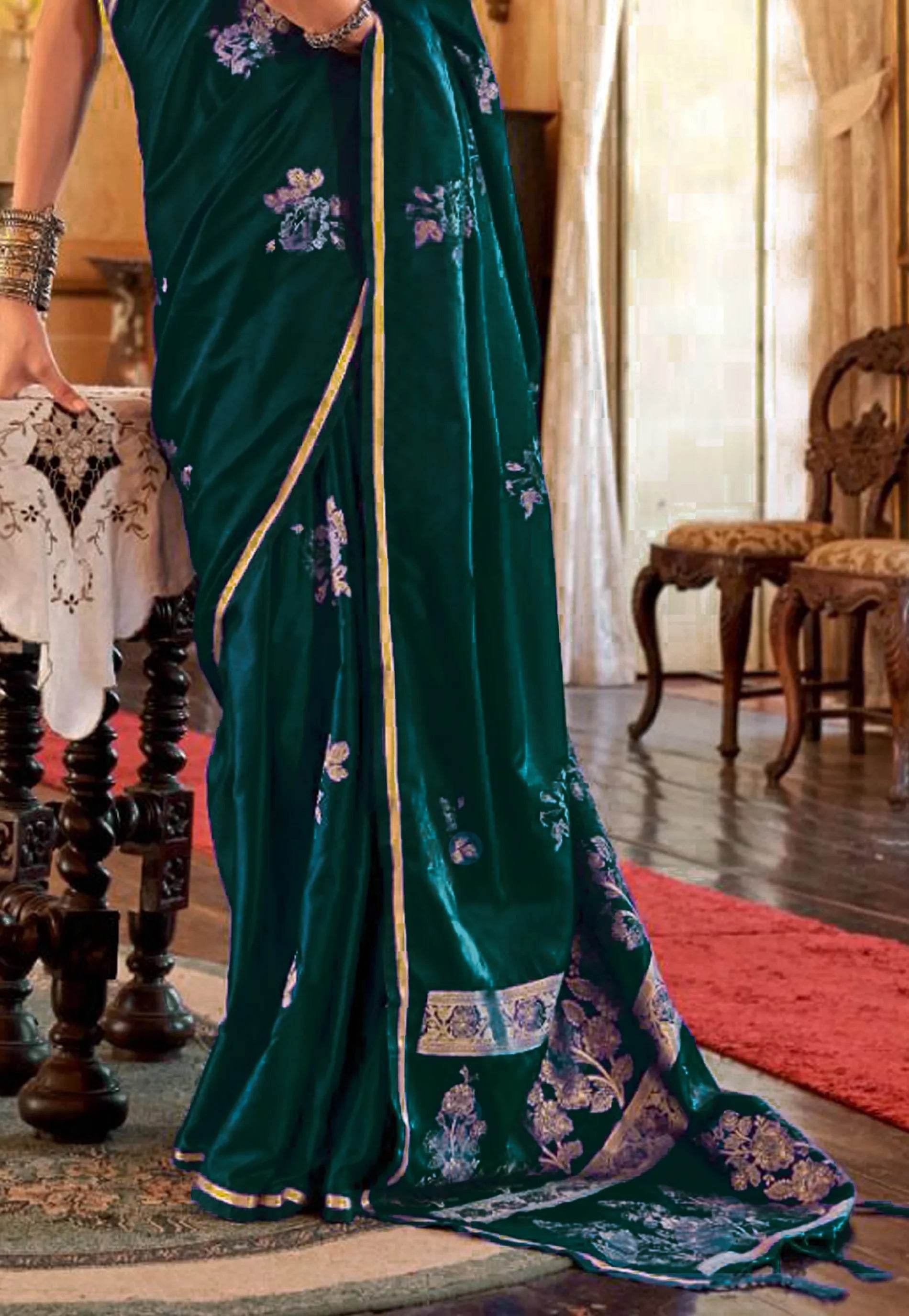 Cross Bottle Green Mashru Silk Saree with Blouse Piece - Adi Akshoy & Co.