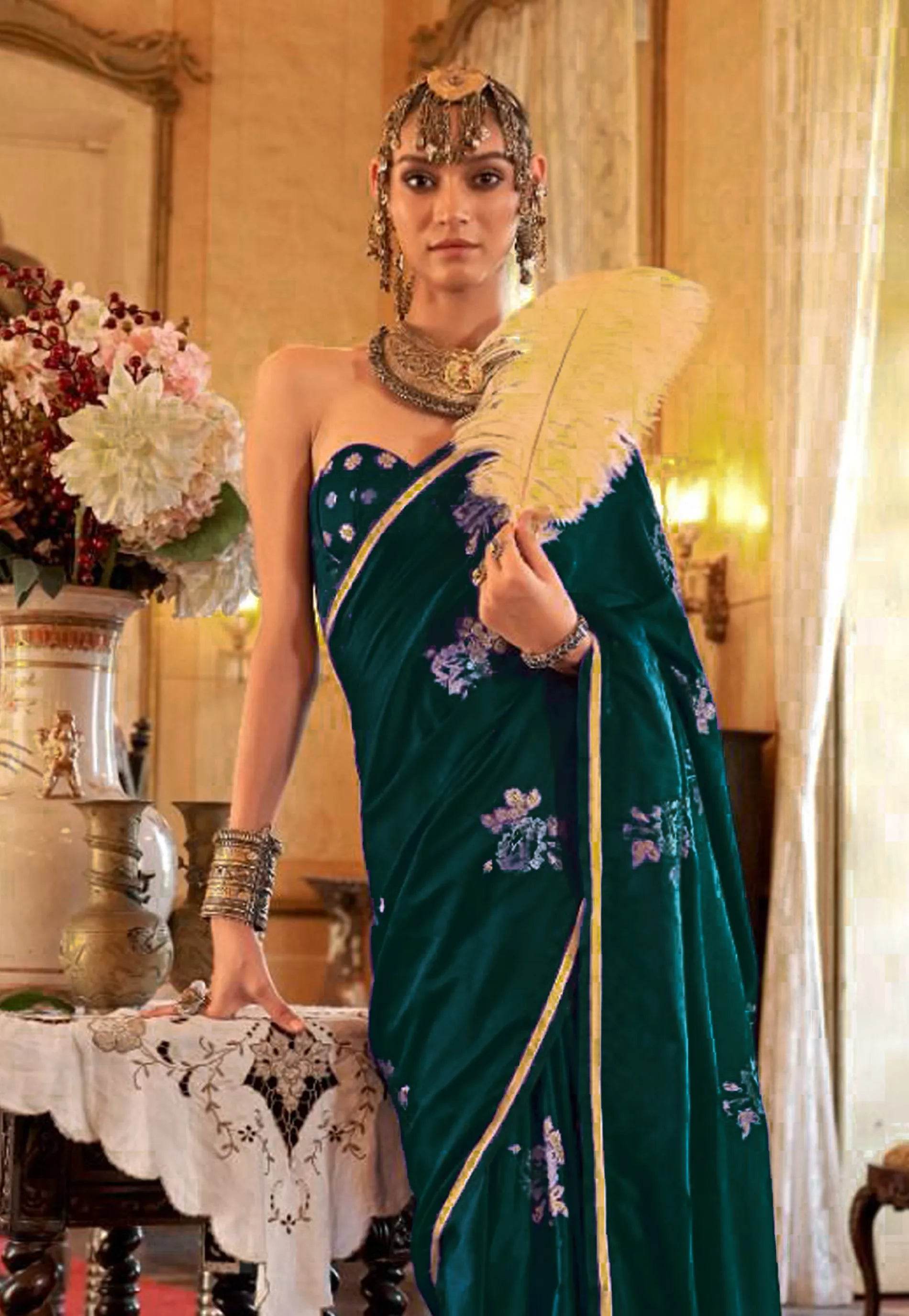 Cross Bottle Green Mashru Silk Saree with Blouse Piece - Adi Akshoy & Co.