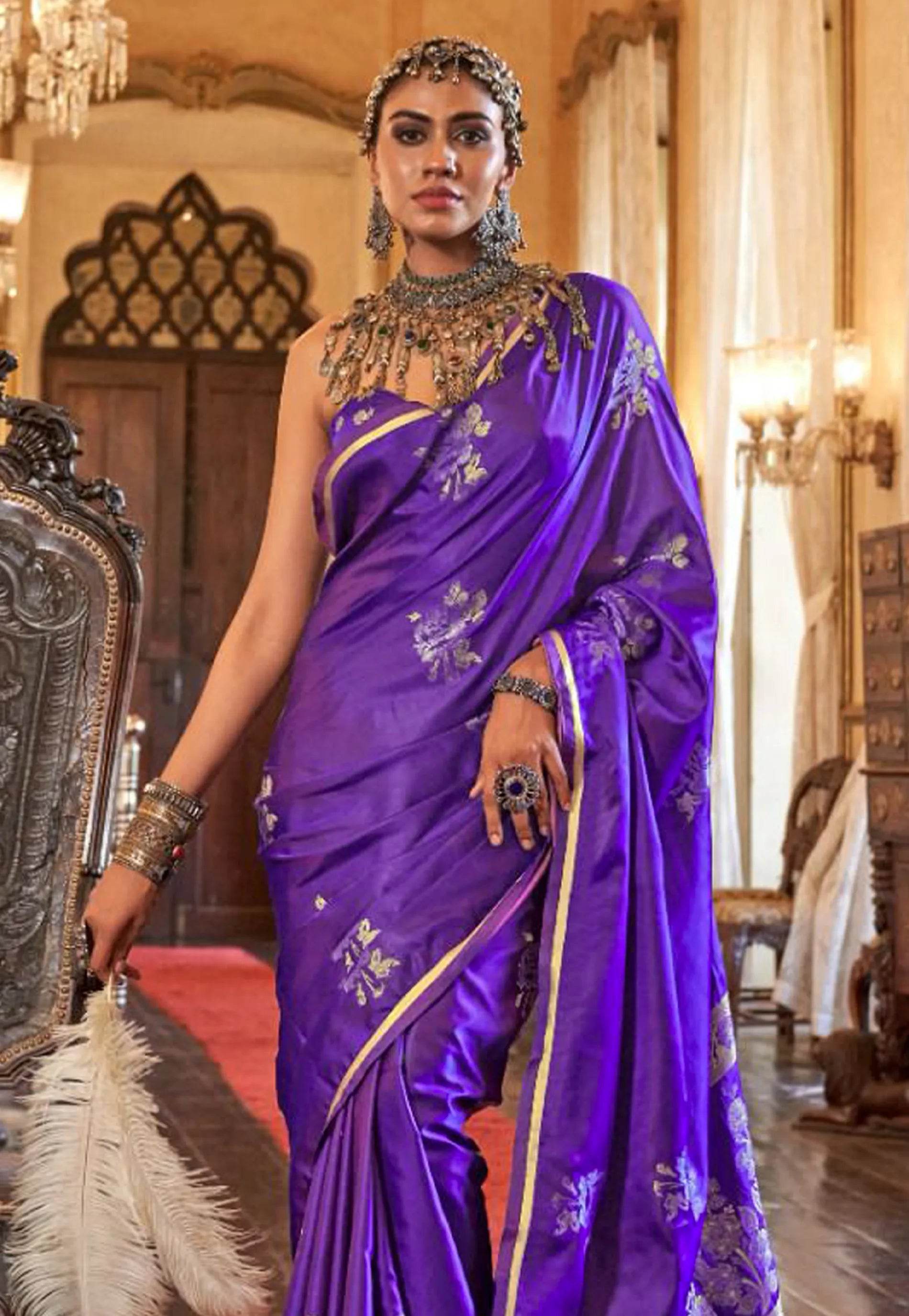 Cross Blue Mashru Silk Saree with Blouse Piece - Adi Akshoy & Co.