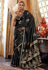 Black Mashru Silk Saree with Blouse Piece - Adi Akshoy & Co.