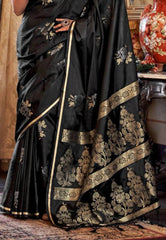 Black Mashru Silk Saree with Blouse Piece - Adi Akshoy & Co.