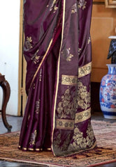Cross Maroon Mashru Silk Saree with Blouse Piece - Adi Akshoy & Co.