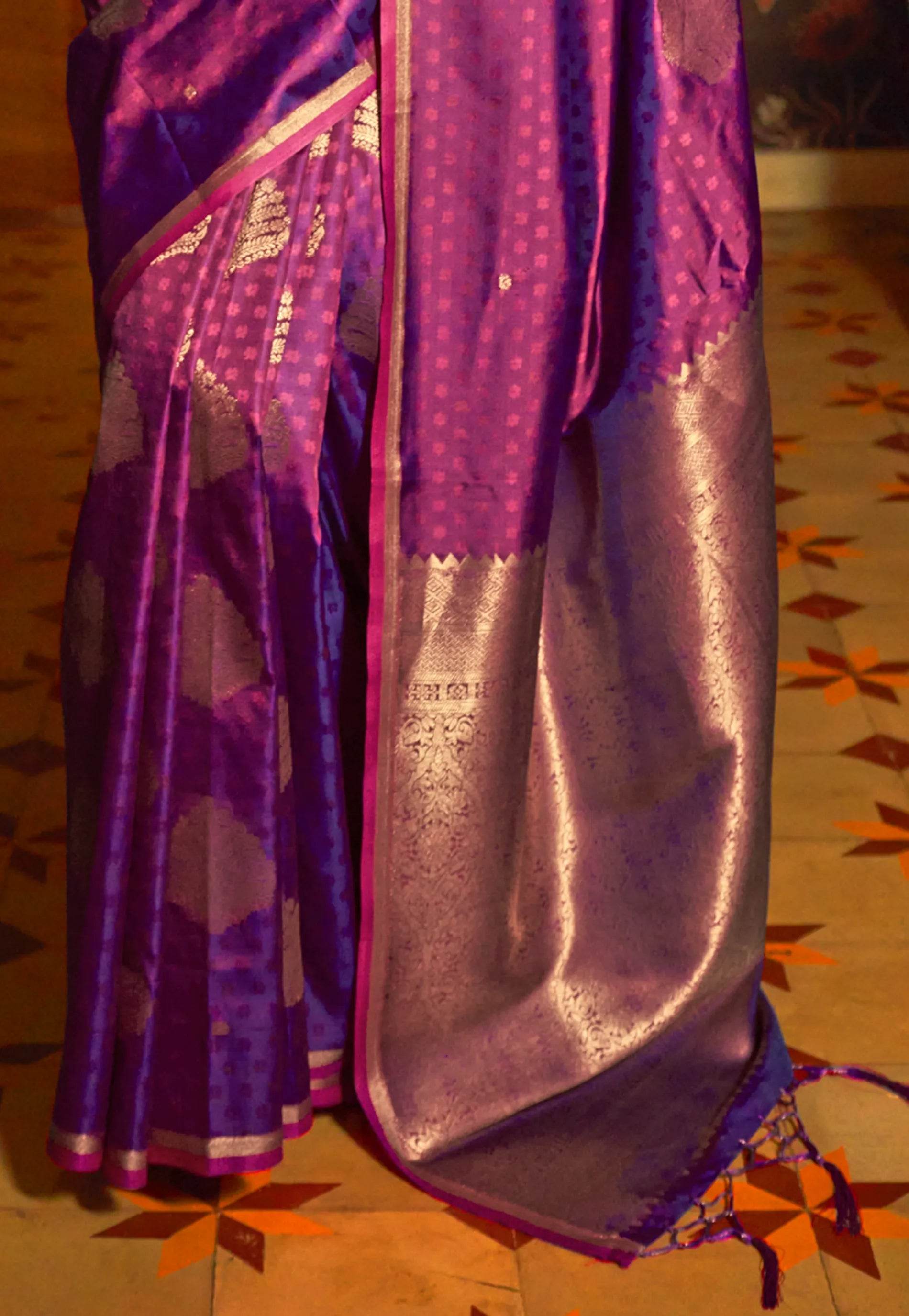 Magenta Katan Silk Saree With Blouse Piece - Adi Akshoy & Co.