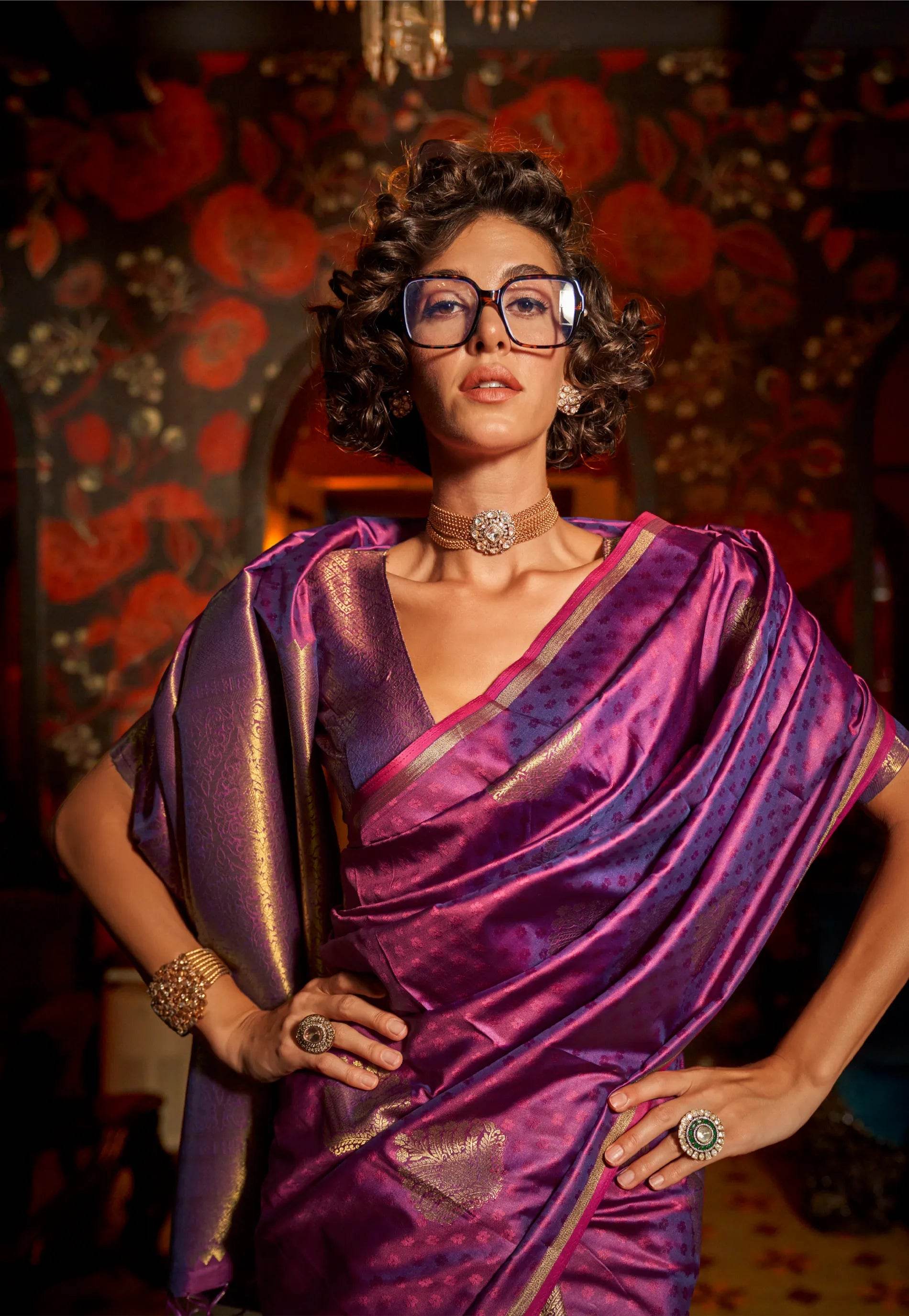 Magenta Katan Silk Saree With Blouse Piece - Adi Akshoy & Co.