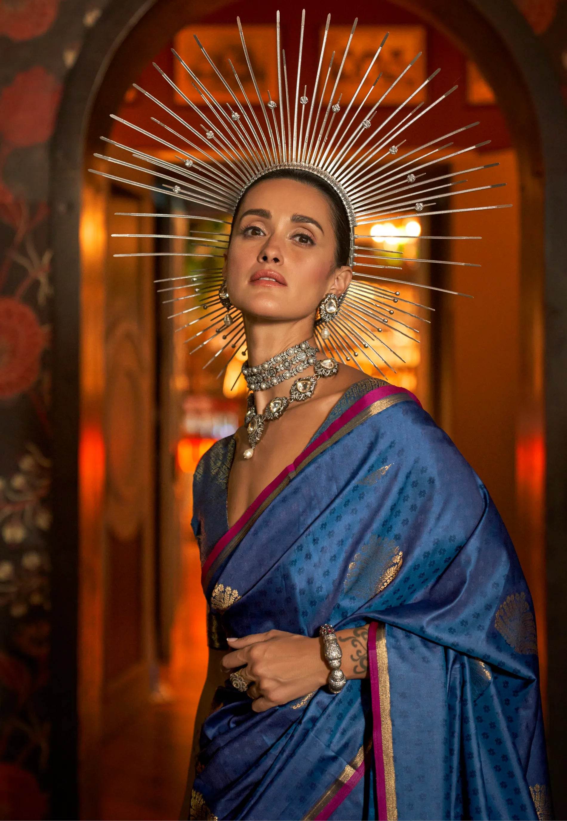 Turquoise Blue Katan Silk Saree With Blouse Piece - Adi Akshoy & Co.