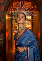 Turquoise Blue Katan Silk Saree With Blouse Piece - Adi Akshoy & Co.