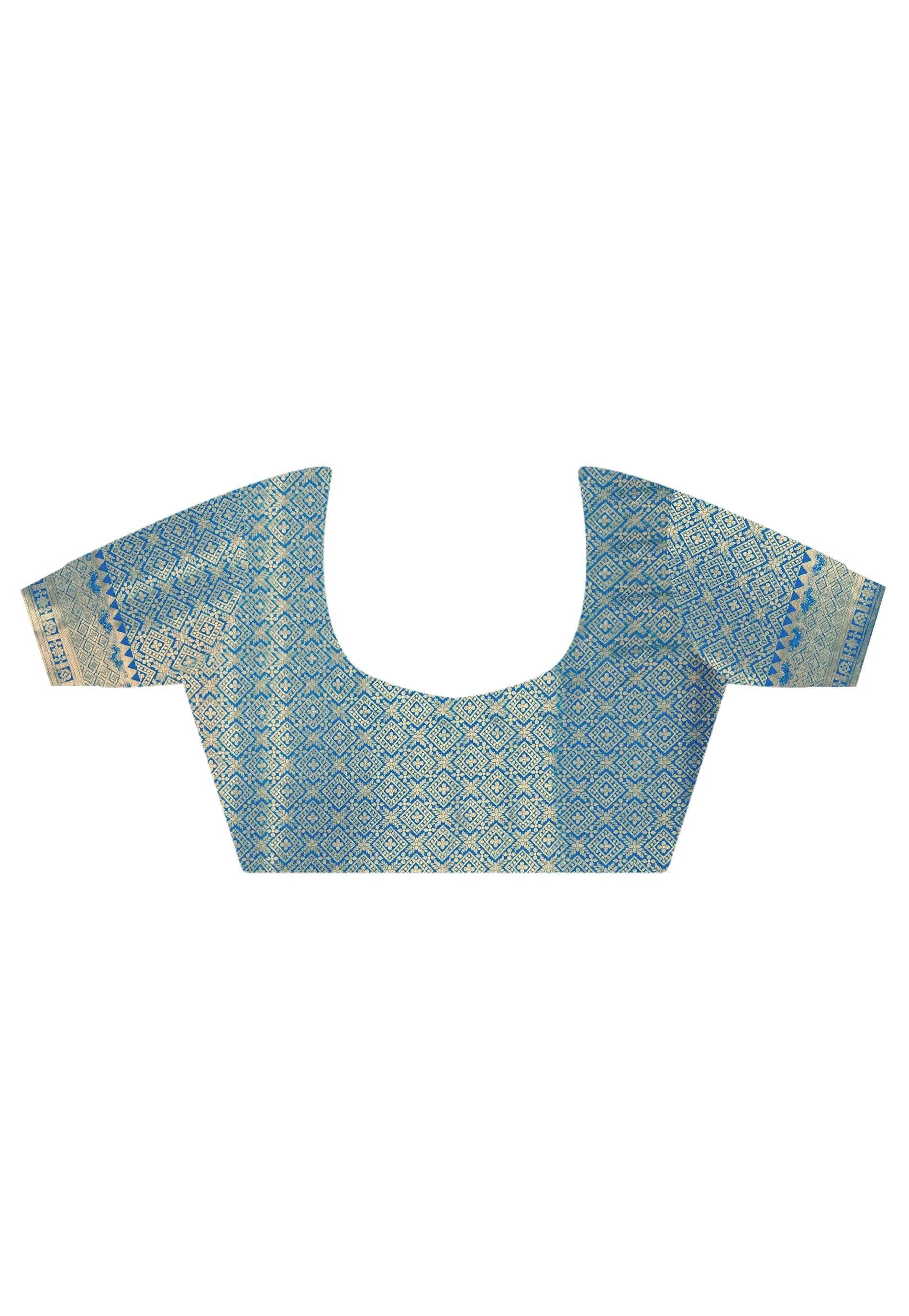 Turquoise Blue Katan Silk Saree With Blouse Piece - Adi Akshoy & Co.