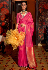Pink Katan Silk Saree With Blouse Piece - Adi Akshoy & Co.