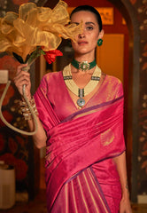 Pink Katan Silk Saree With Blouse Piece - Adi Akshoy & Co.