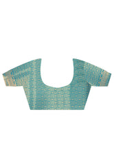 Peacock Blue Katan Silk Saree With Blouse Piece - Adi Akshoy & Co.