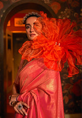 Dual Shades of Orange Katan Silk Saree With Blouse Piece - Adi Akshoy & Co.